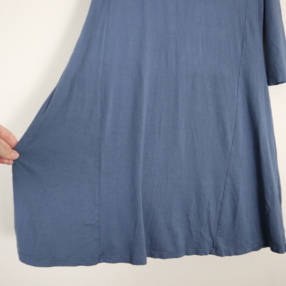 Garnet Hill Size S Scoop Neck Jersey Knit Trapeze Dress 3/4 Sleeve Blue - Picture 7 of 11